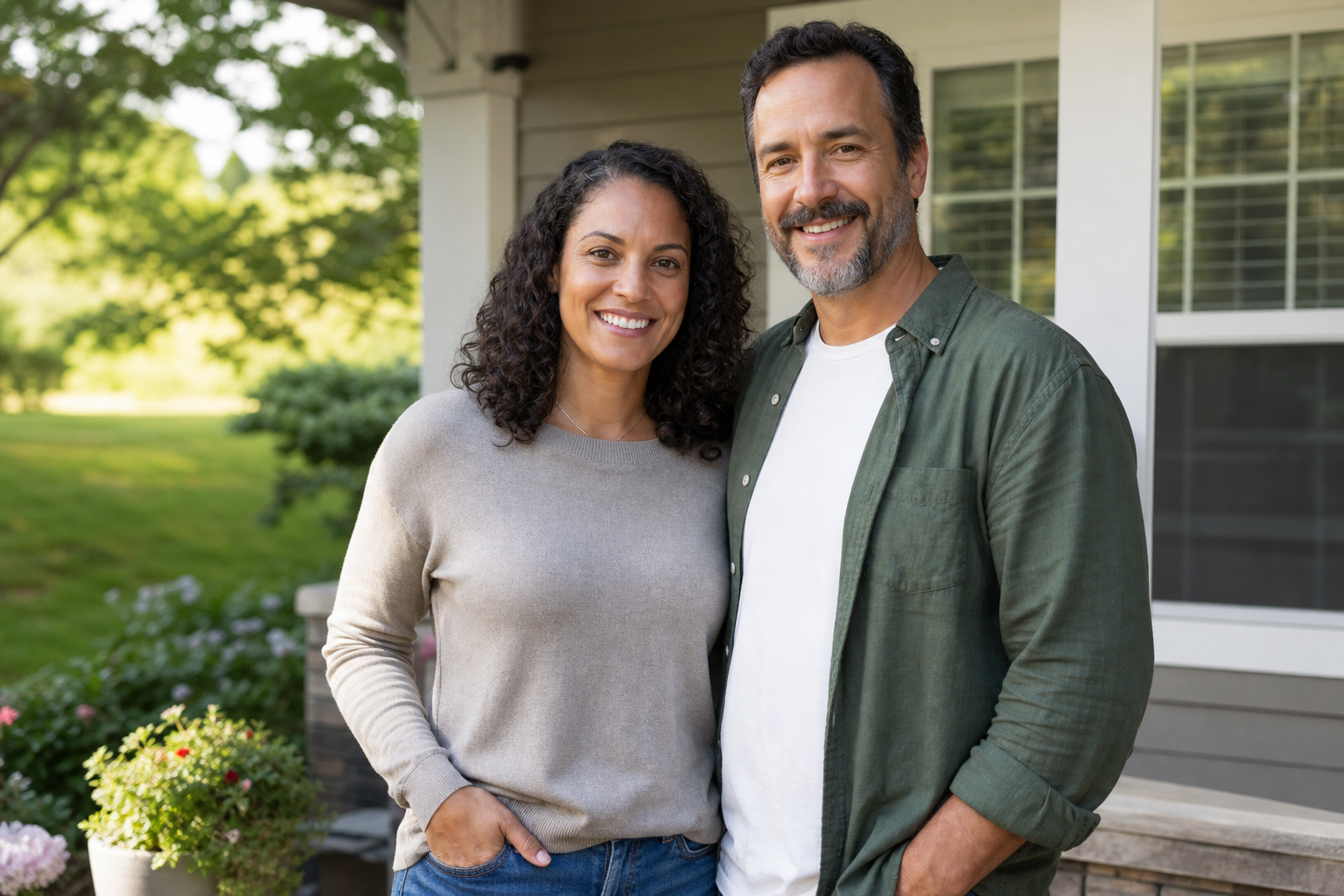 Homeowners on their front porch